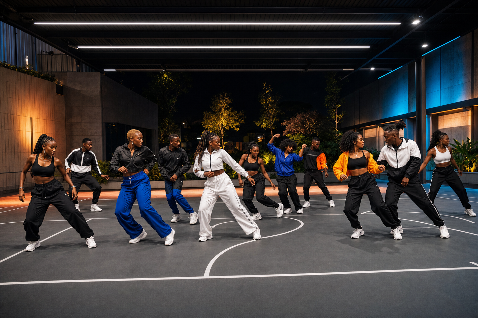 A group moving together in a night KIZO session